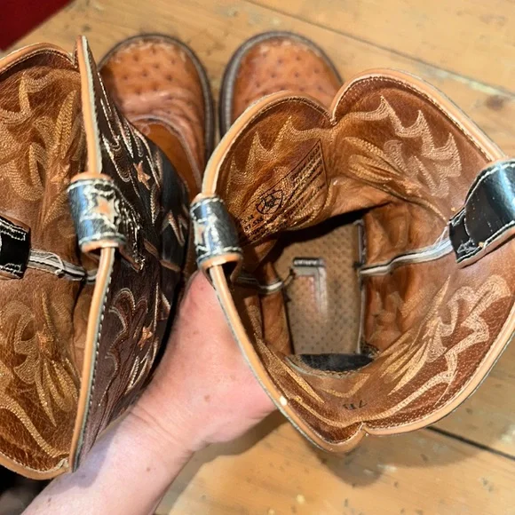 Ariat Pro Baby Ostrich leather cowboy boots. Women’s size 7 cognac green - Picture 10 of 12